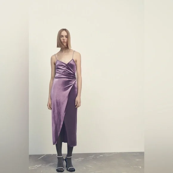zara festive days purple dress Glitter Mesh Long Sleeve Mini Dress